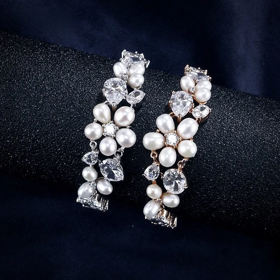 "Eloise" - Freshwater Pearl and Cubic Zirconia Bridal Bracelet - Available in Rose Gold and Silver