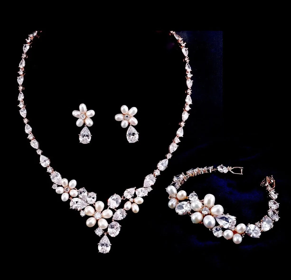 "Eloise" - Freshwater Pearl and Cubic Zirconia Bridal Bracelet - Available in Rose Gold and Silver