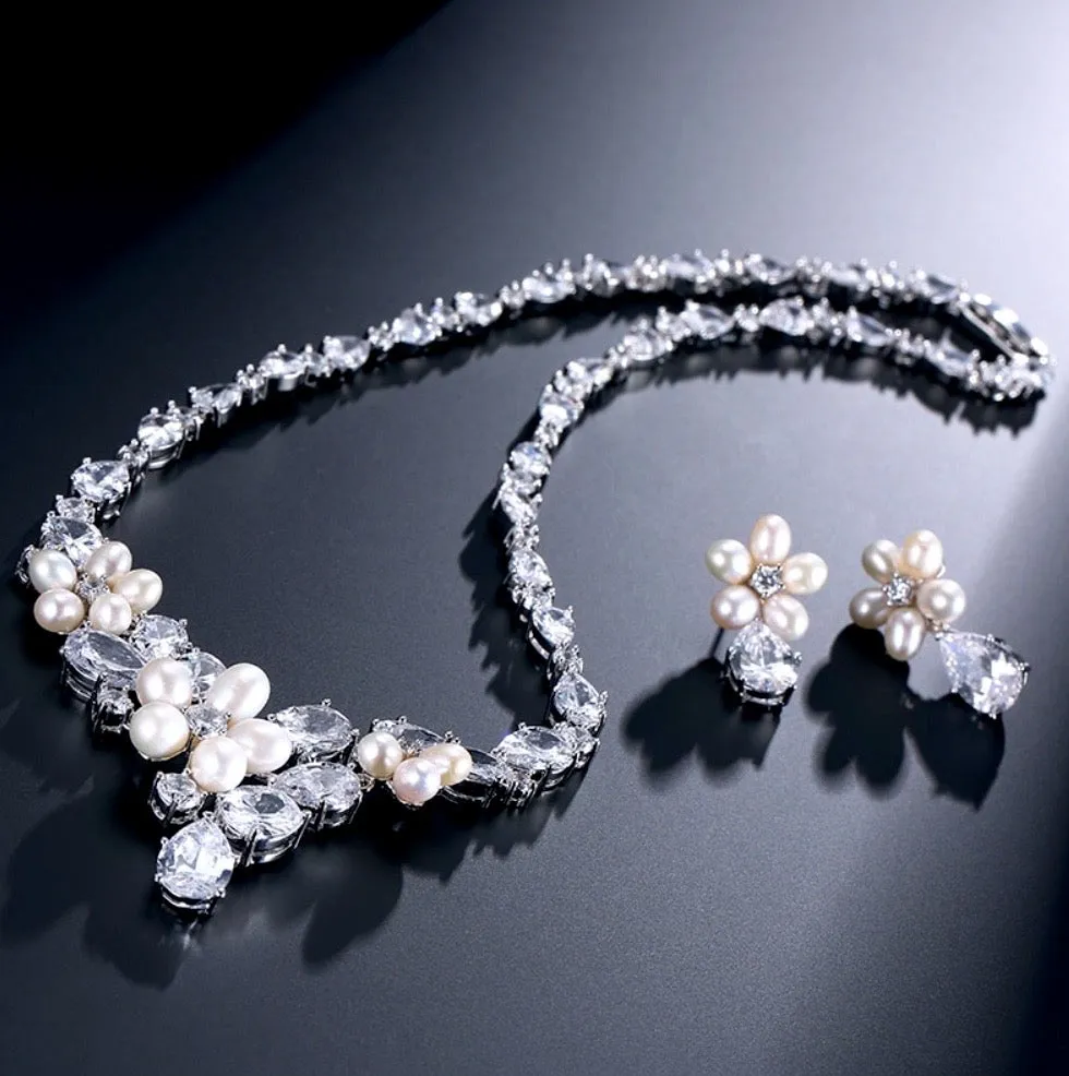 "Eloise" - Freshwater Pearl and Cubic Zirconia Bridal Bracelet - Available in Rose Gold and Silver