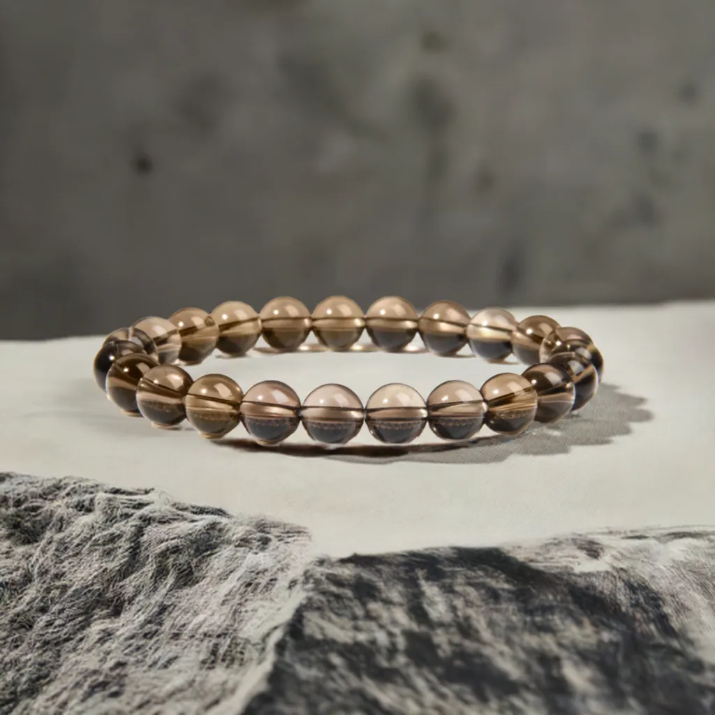 Real Smoky Quartz Beaded Elastic Bracelet – Healing Crystal Jewelry for Men & Women
