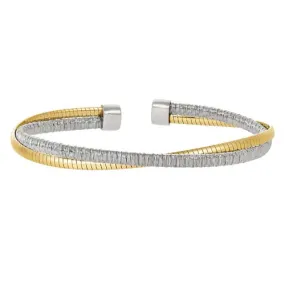 Rhodium Finish Sterling Silver and Gold Finish Omega Twist Cuff Bracelet