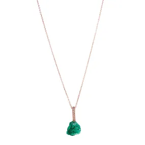 Rough Emerald, Diamond, & Rose Gold Pendant - "Esmeralda"