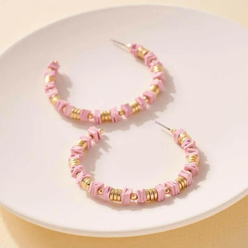 Rubber and Metal Disc Hoop Earrings