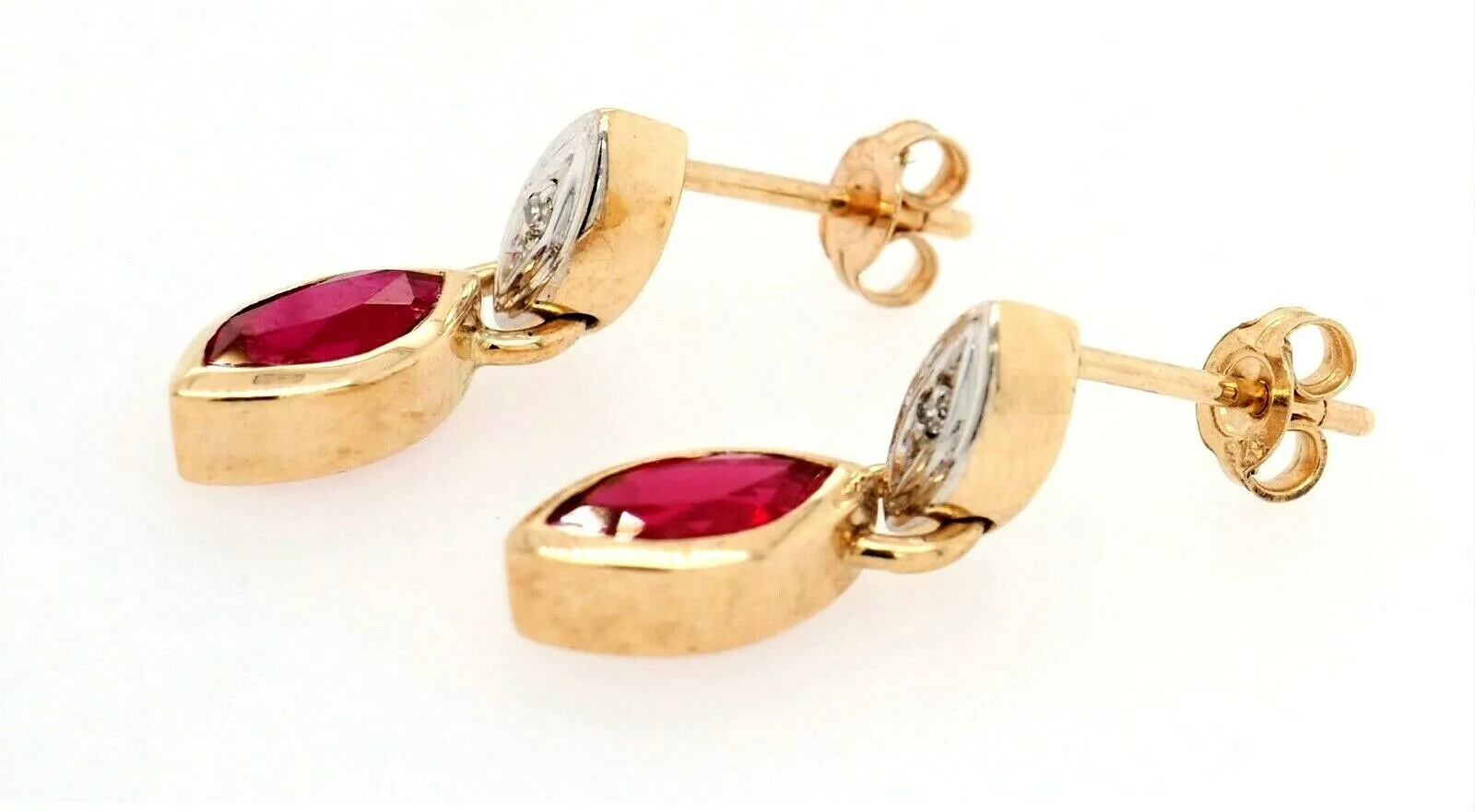 Ruby & Diamond 9ct Yellow Gold Drop/Dangle Earrings
