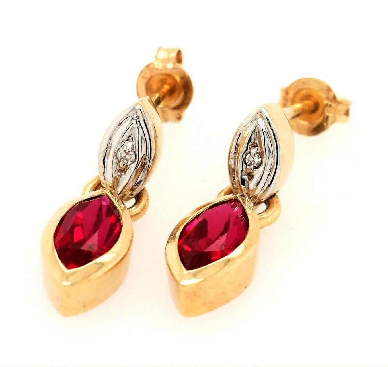Ruby & Diamond 9ct Yellow Gold Drop/Dangle Earrings