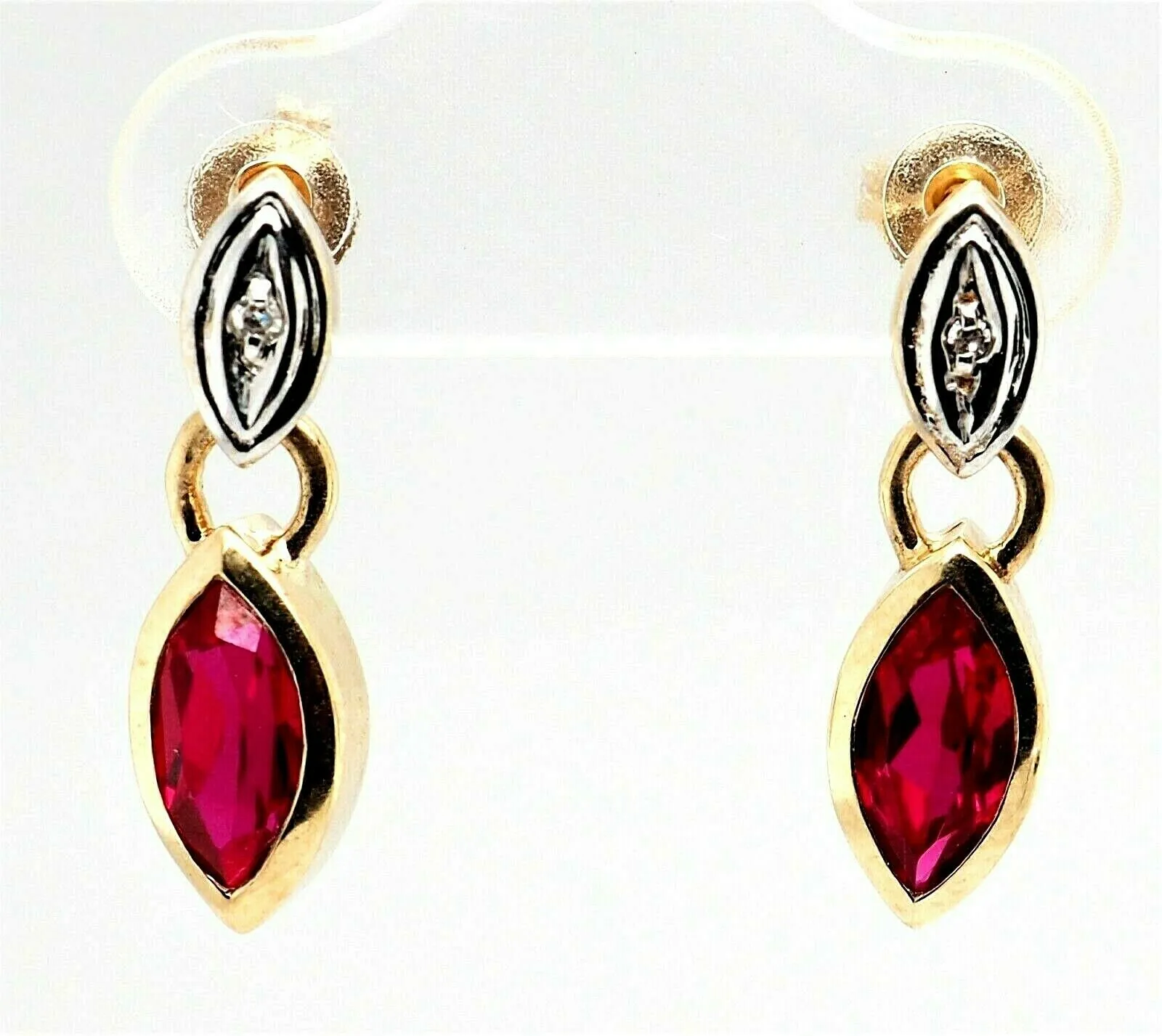 Ruby & Diamond 9ct Yellow Gold Drop/Dangle Earrings