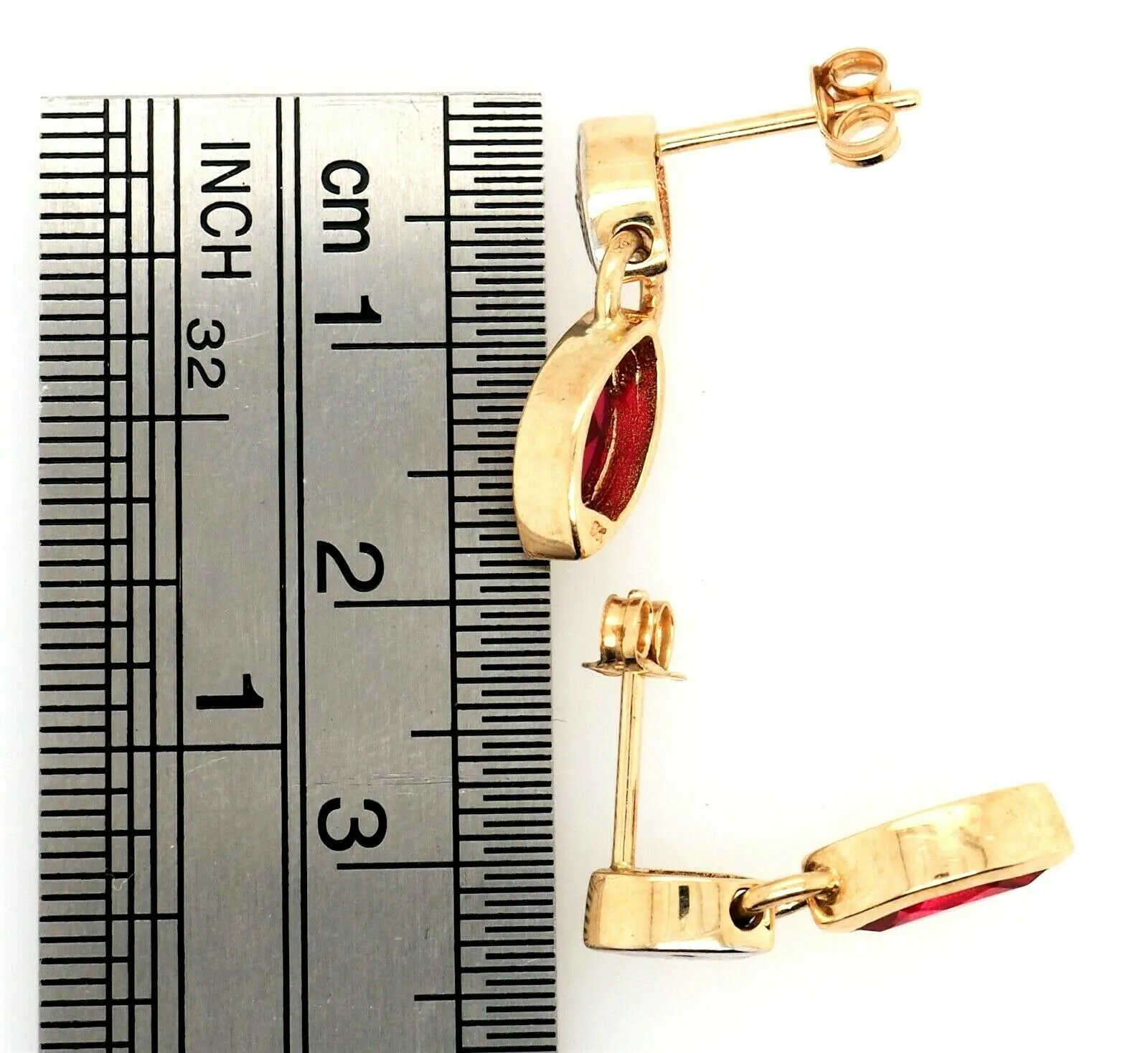 Ruby & Diamond 9ct Yellow Gold Drop/Dangle Earrings