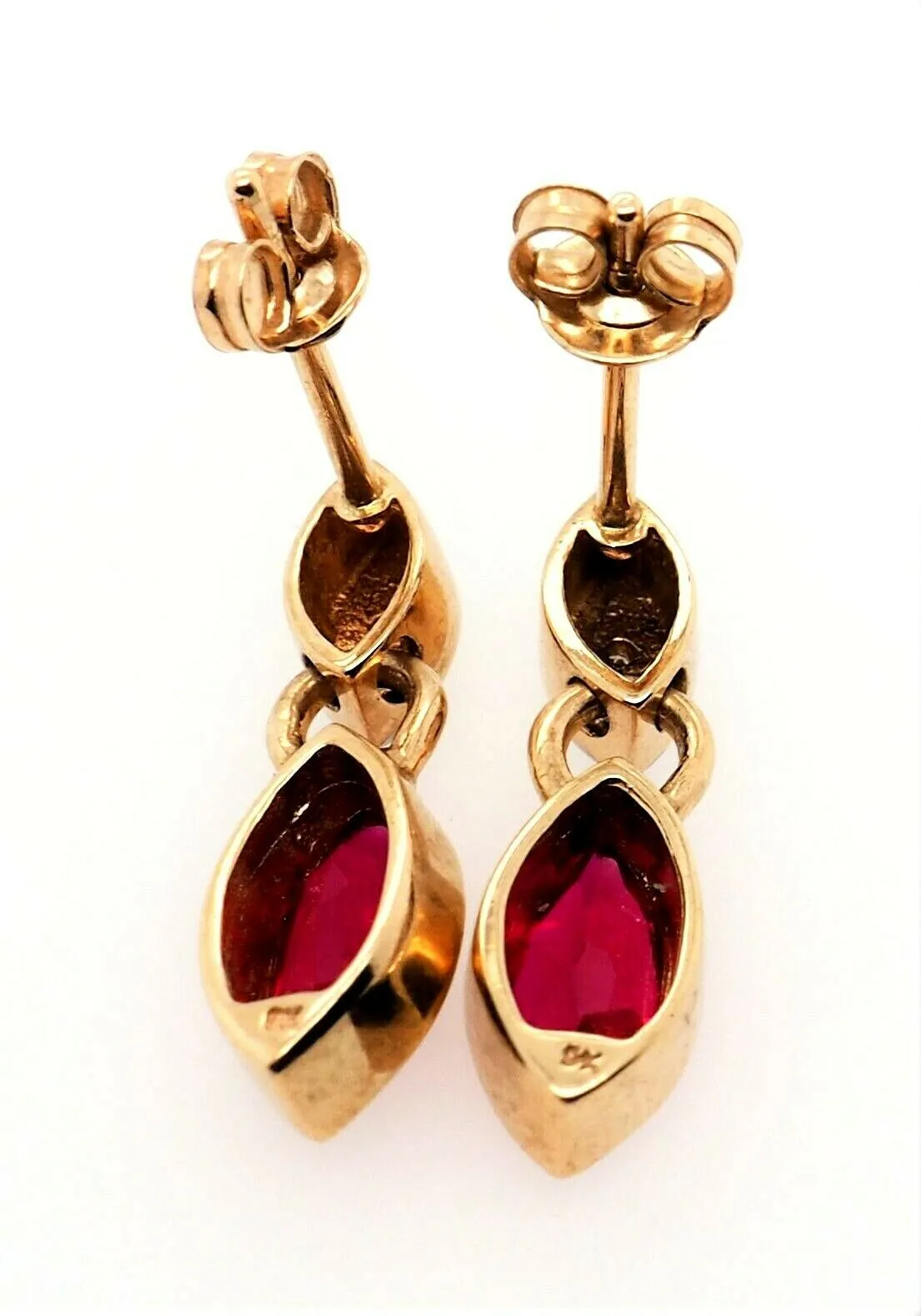 Ruby & Diamond 9ct Yellow Gold Drop/Dangle Earrings