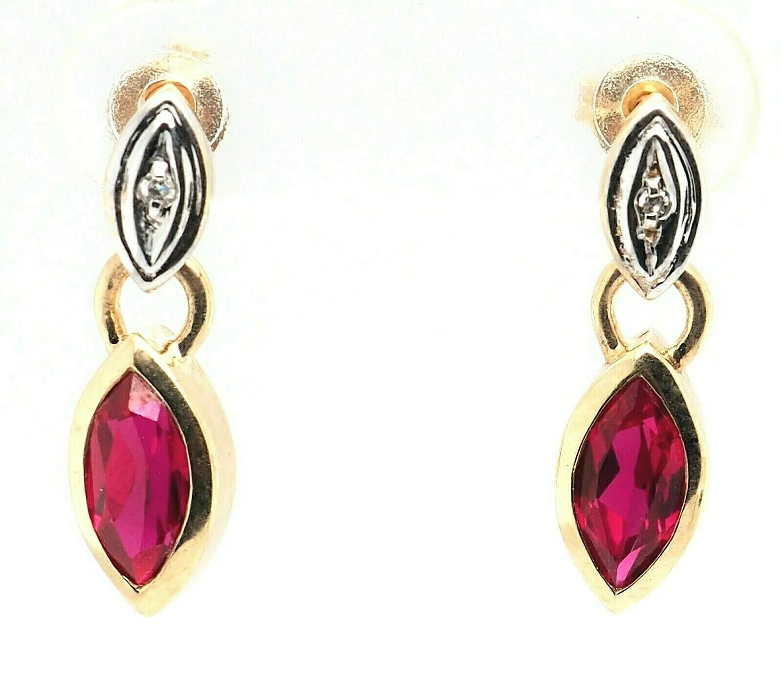 Ruby & Diamond 9ct Yellow Gold Drop/Dangle Earrings