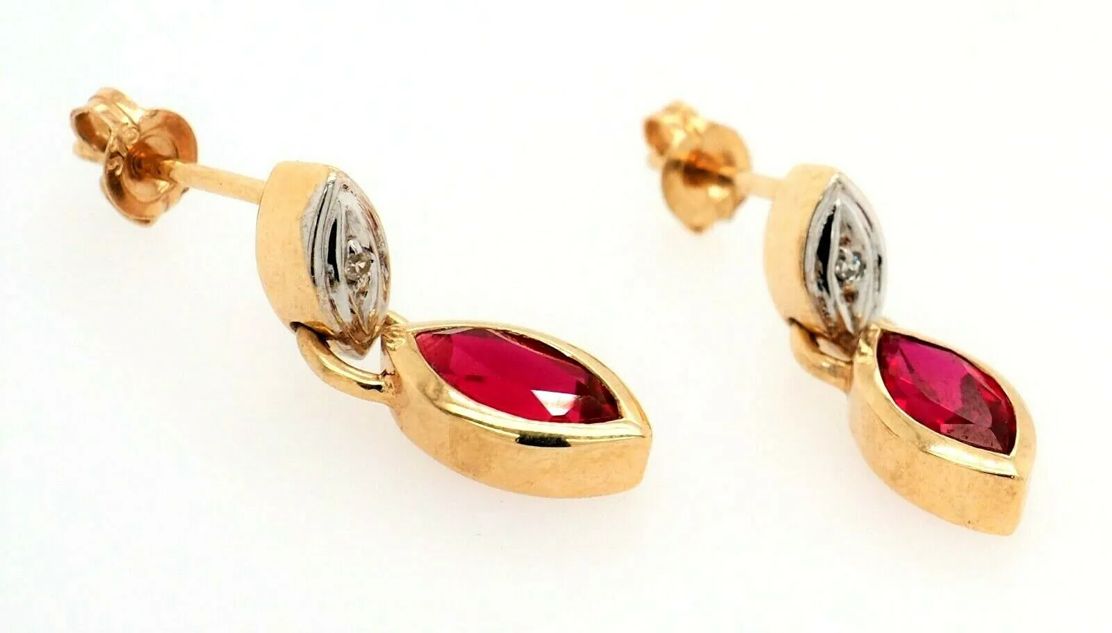 Ruby & Diamond 9ct Yellow Gold Drop/Dangle Earrings