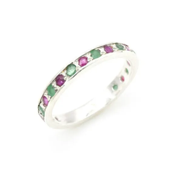 Ruby Eternity Ring - Real Emerald Ring - Silver Stackable Ring