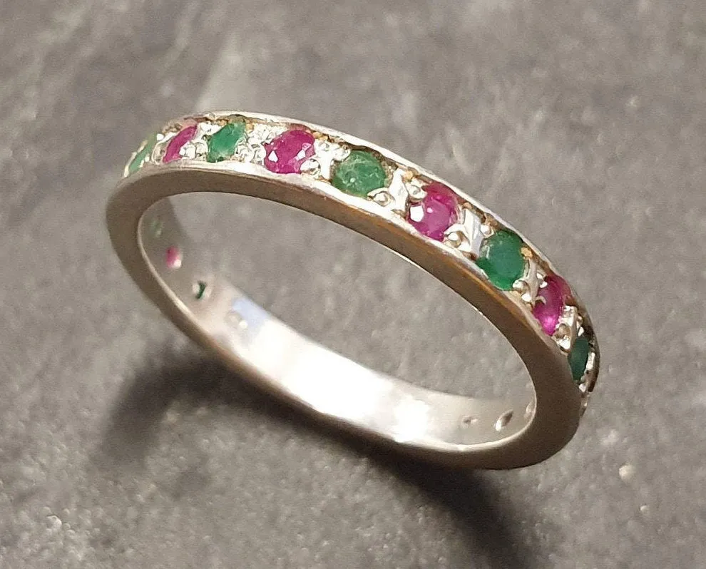Ruby Eternity Ring - Real Emerald Ring - Silver Stackable Ring