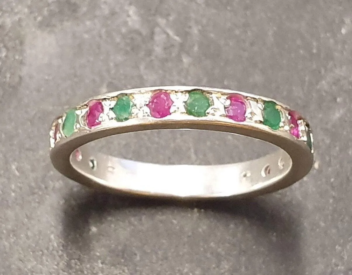 Ruby Eternity Ring - Real Emerald Ring - Silver Stackable Ring