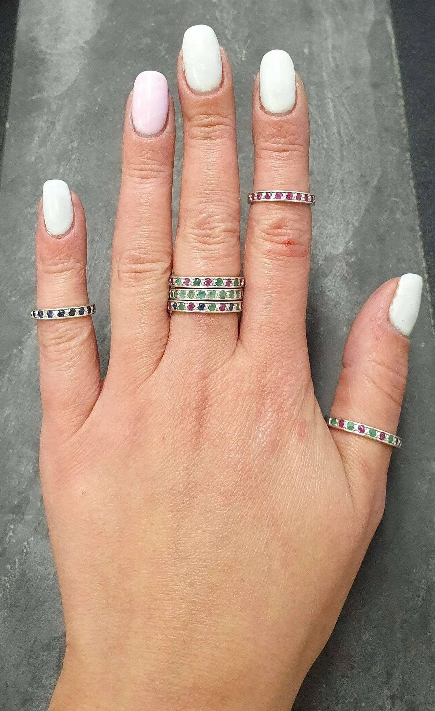 Ruby Eternity Ring - Real Emerald Ring - Silver Stackable Ring