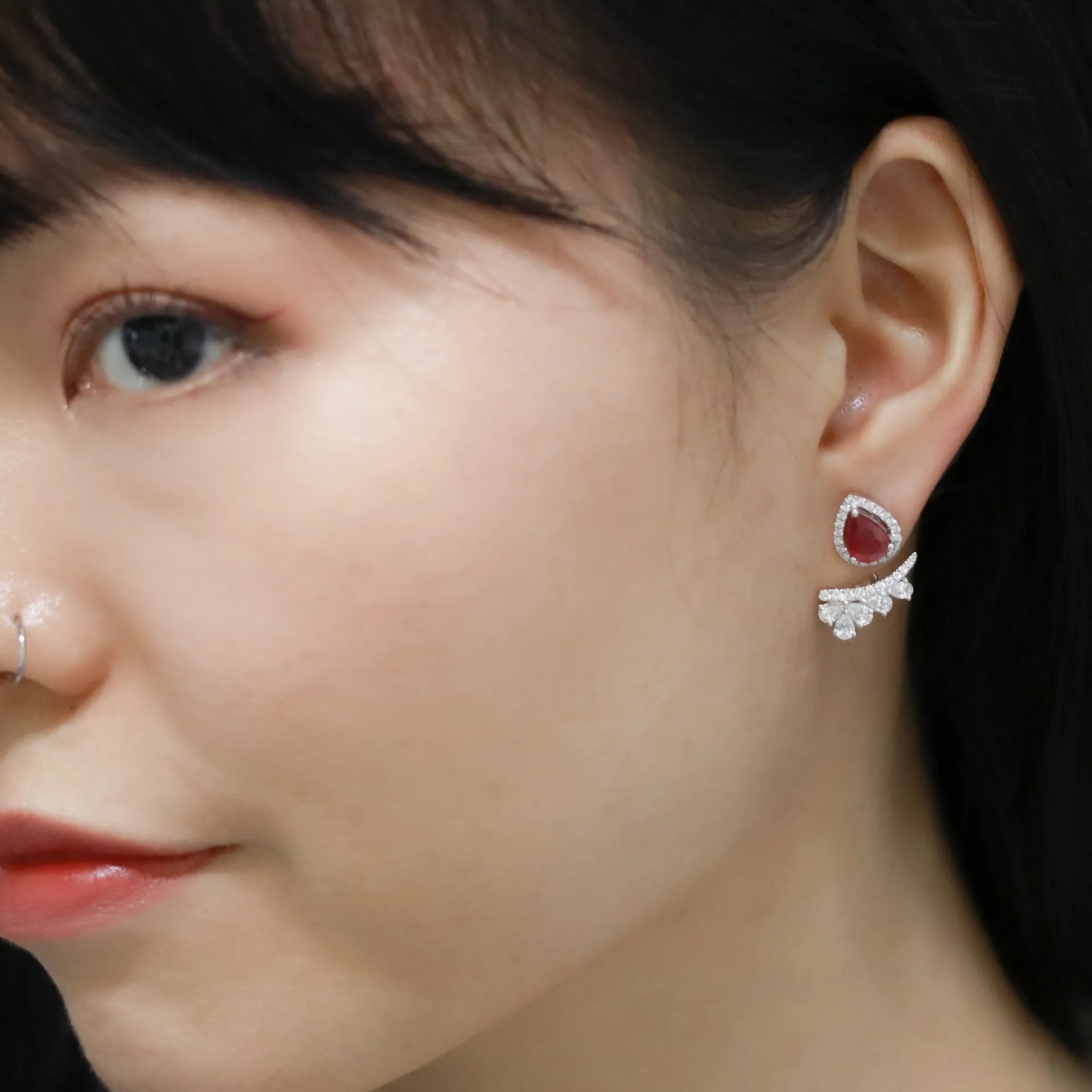 Ruby Floating Fantasy Diamond Earrings