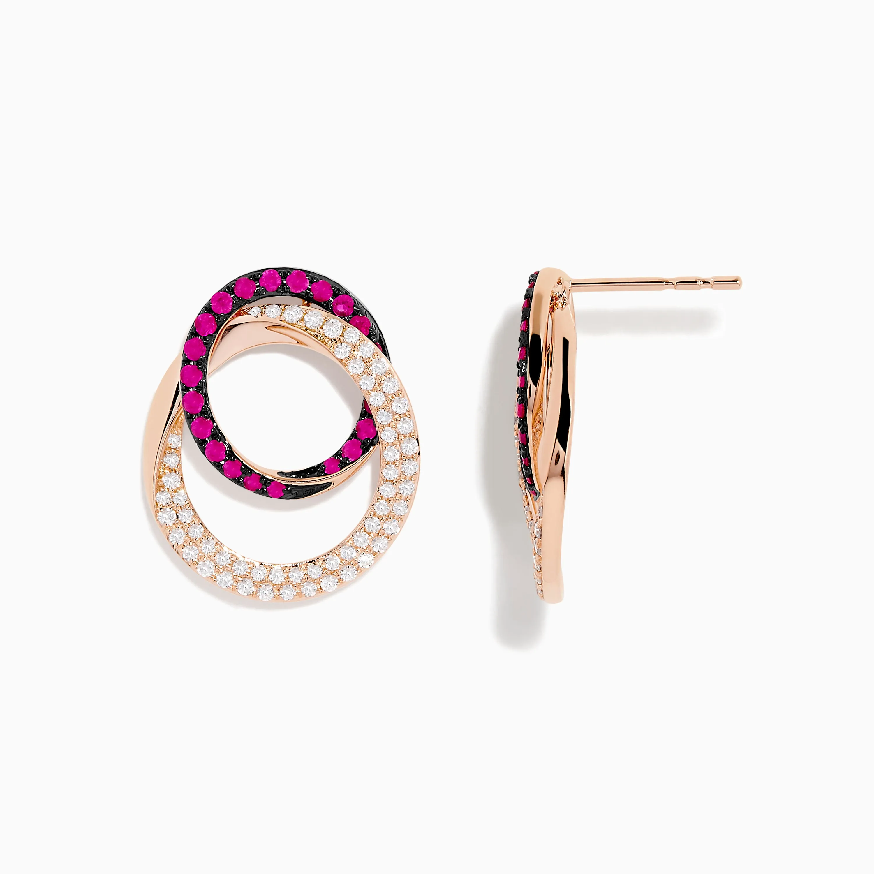 Ruby Royale 14K Rose Gold Ruby and Diamond Intertwined Circles Earrings