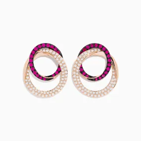 Ruby Royale 14K Rose Gold Ruby and Diamond Intertwined Circles Earrings