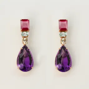 Ruby Zircon and Amethyst Earrings