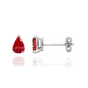 SCARLETT - Pear Ruby 18k White Gold Stud Earrings