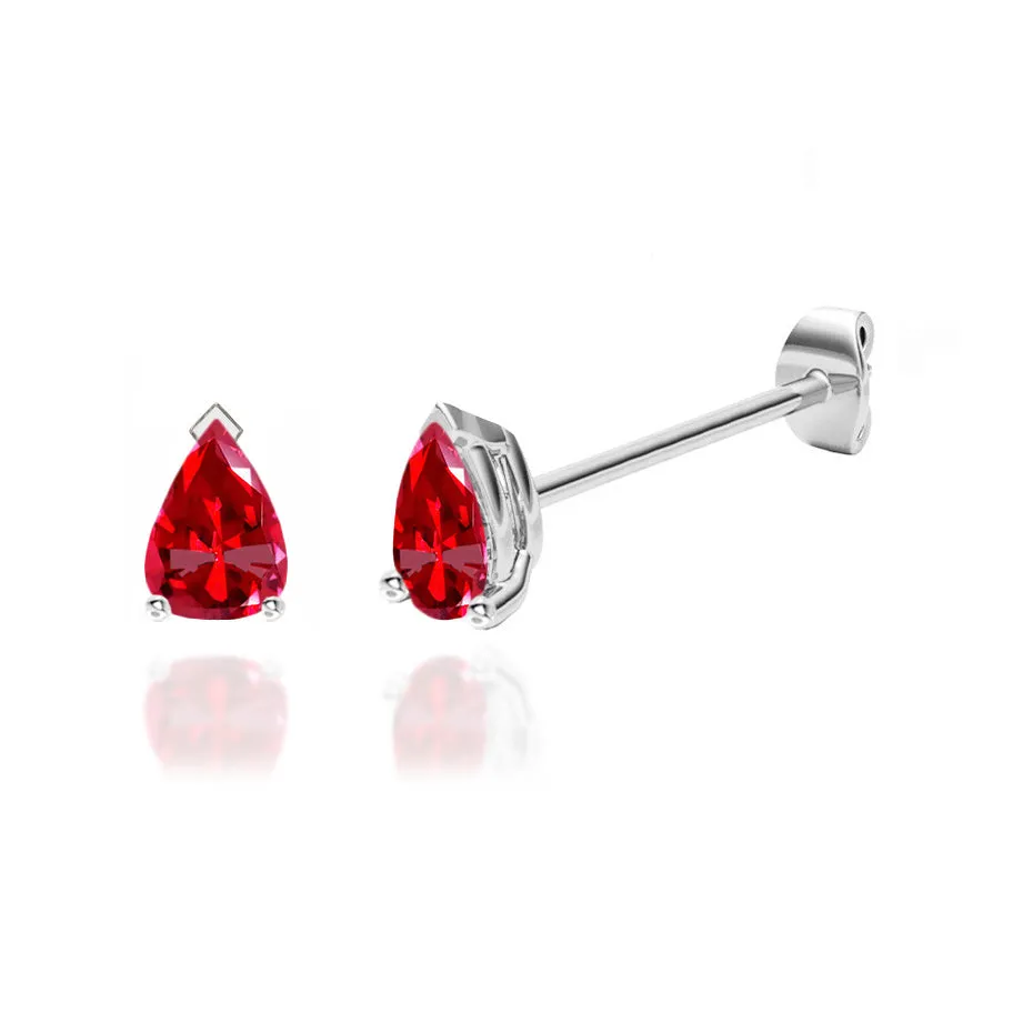 SCARLETT - Pear Ruby 18k White Gold Stud Earrings