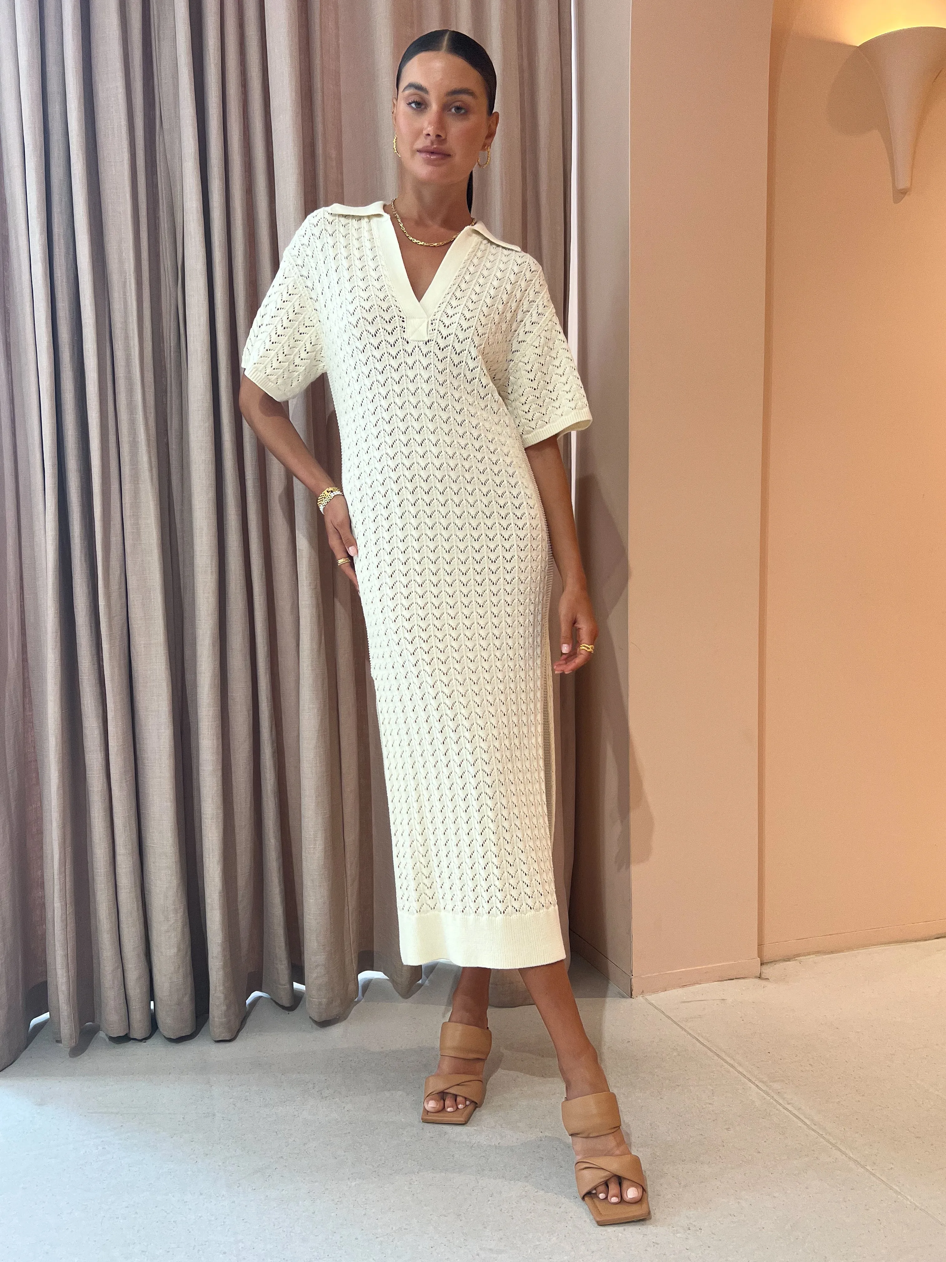 Shona Joy Mikala Polo Midi Dress in Coconut