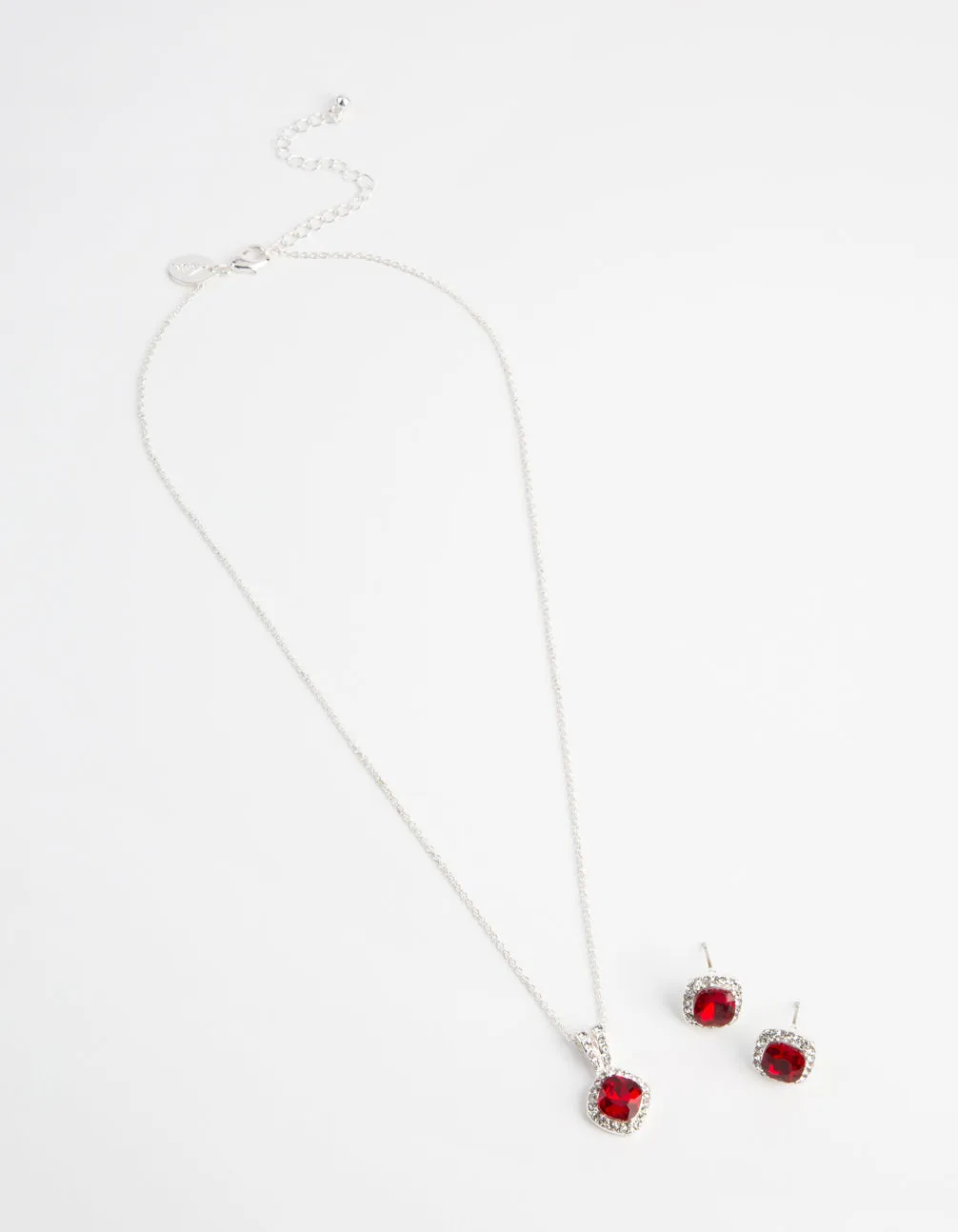 Silver Festive Square Diamante Necklace & Earrings Set