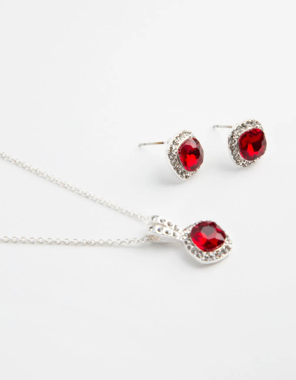 Silver Festive Square Diamante Necklace & Earrings Set