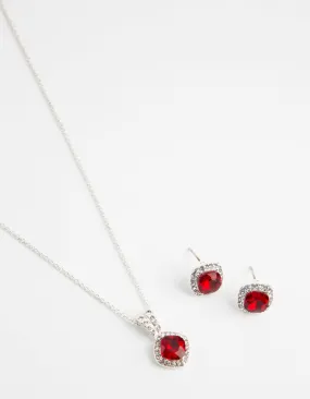 Silver Festive Square Diamante Necklace & Earrings Set