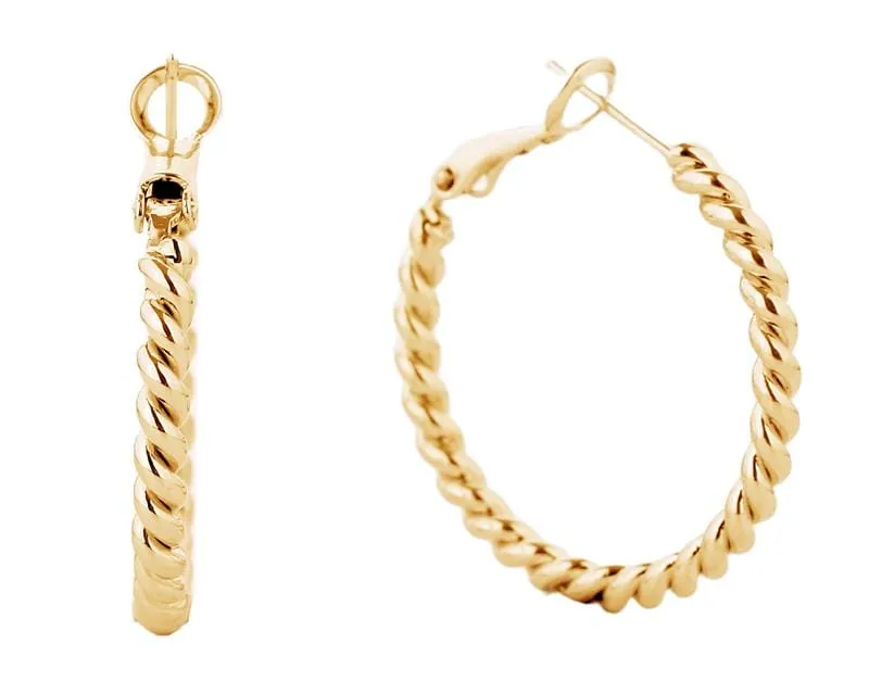 SJE310006 14K Metal Omega Closure Textured Hoops