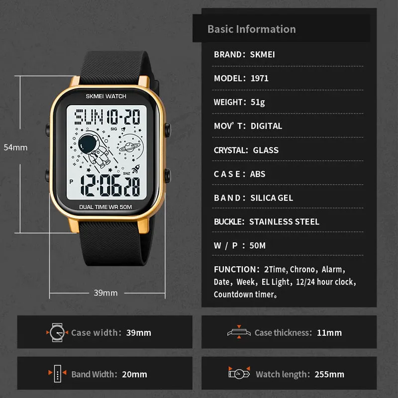 SKMEI 1971 Space Odyssey Digital Square Watch for Men w/ 50m Waterproof