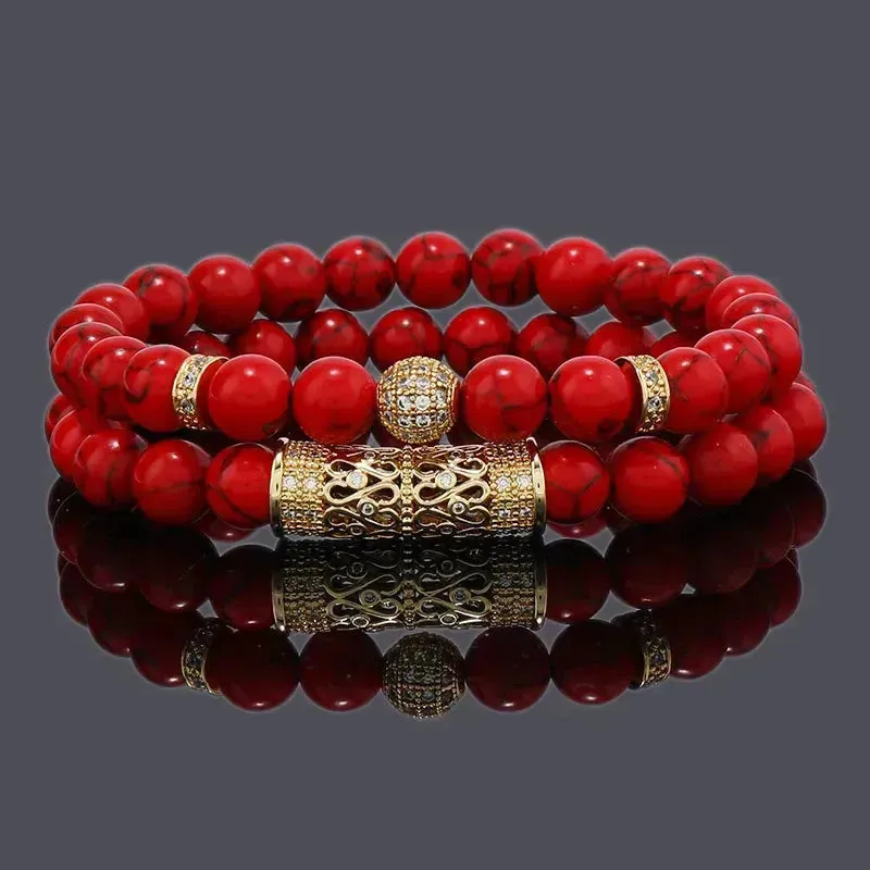 Sleek Black Gemstone Bracelet with Dazzling CZ Charms