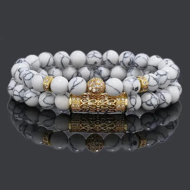 Sleek Black Gemstone Bracelet with Dazzling CZ Charms