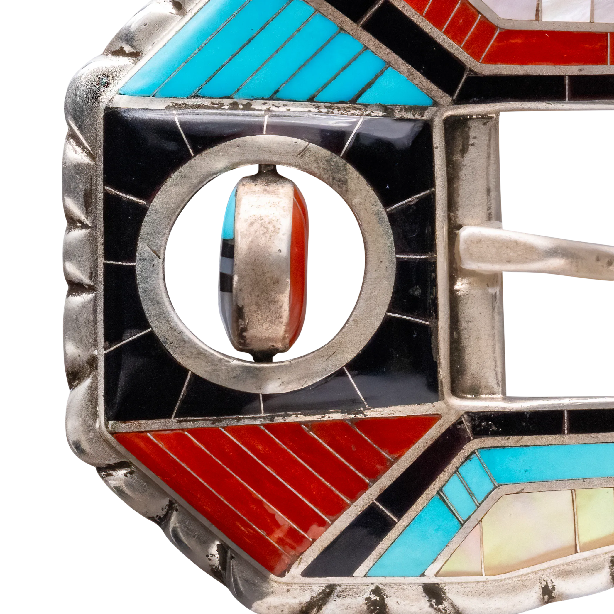 Sleeping Beauty Turquoise, Coral, Jett, & Mother of Pearl Ranger Buckle Set | Don Dewa