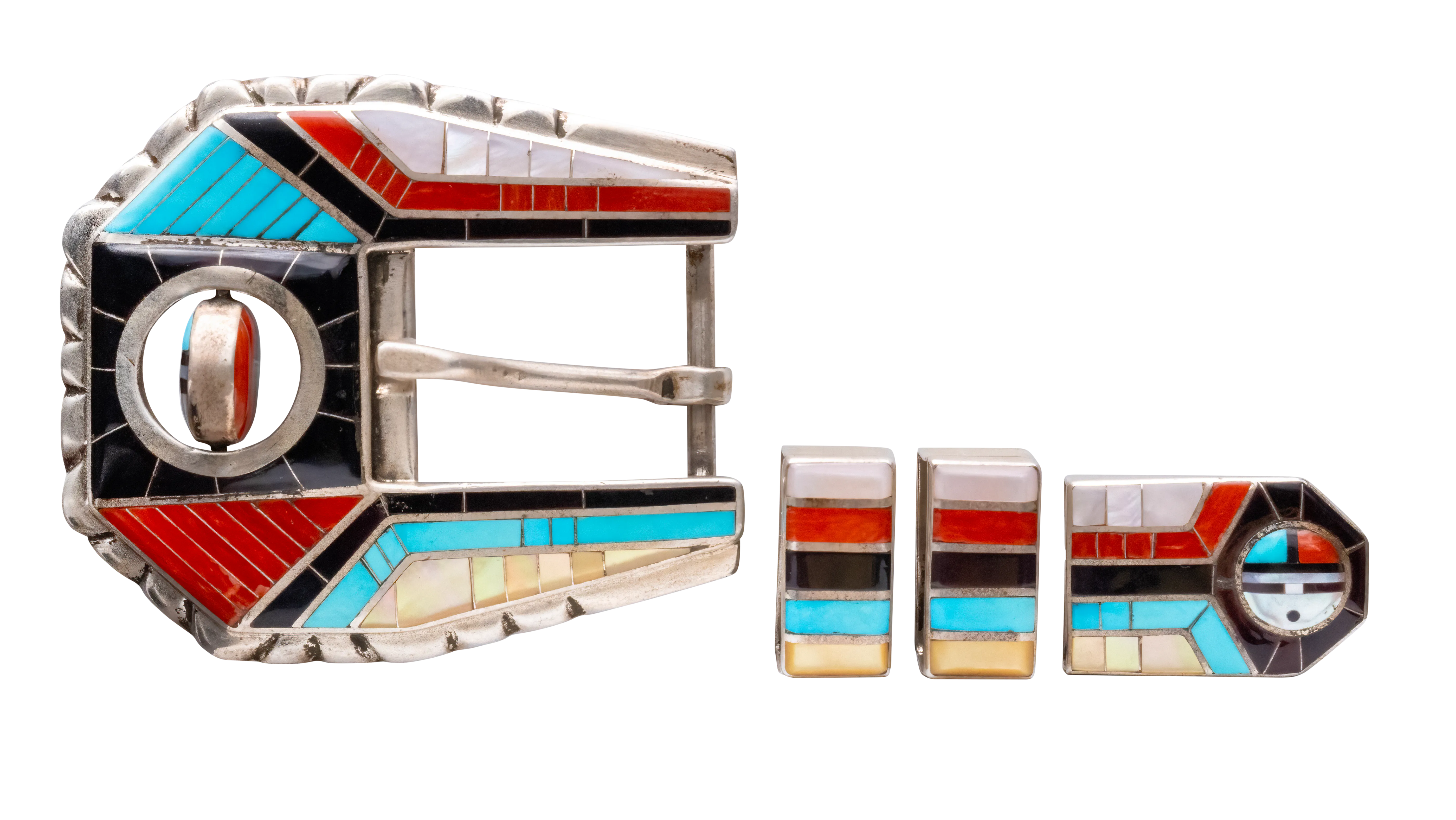 Sleeping Beauty Turquoise, Coral, Jett, & Mother of Pearl Ranger Buckle Set | Don Dewa