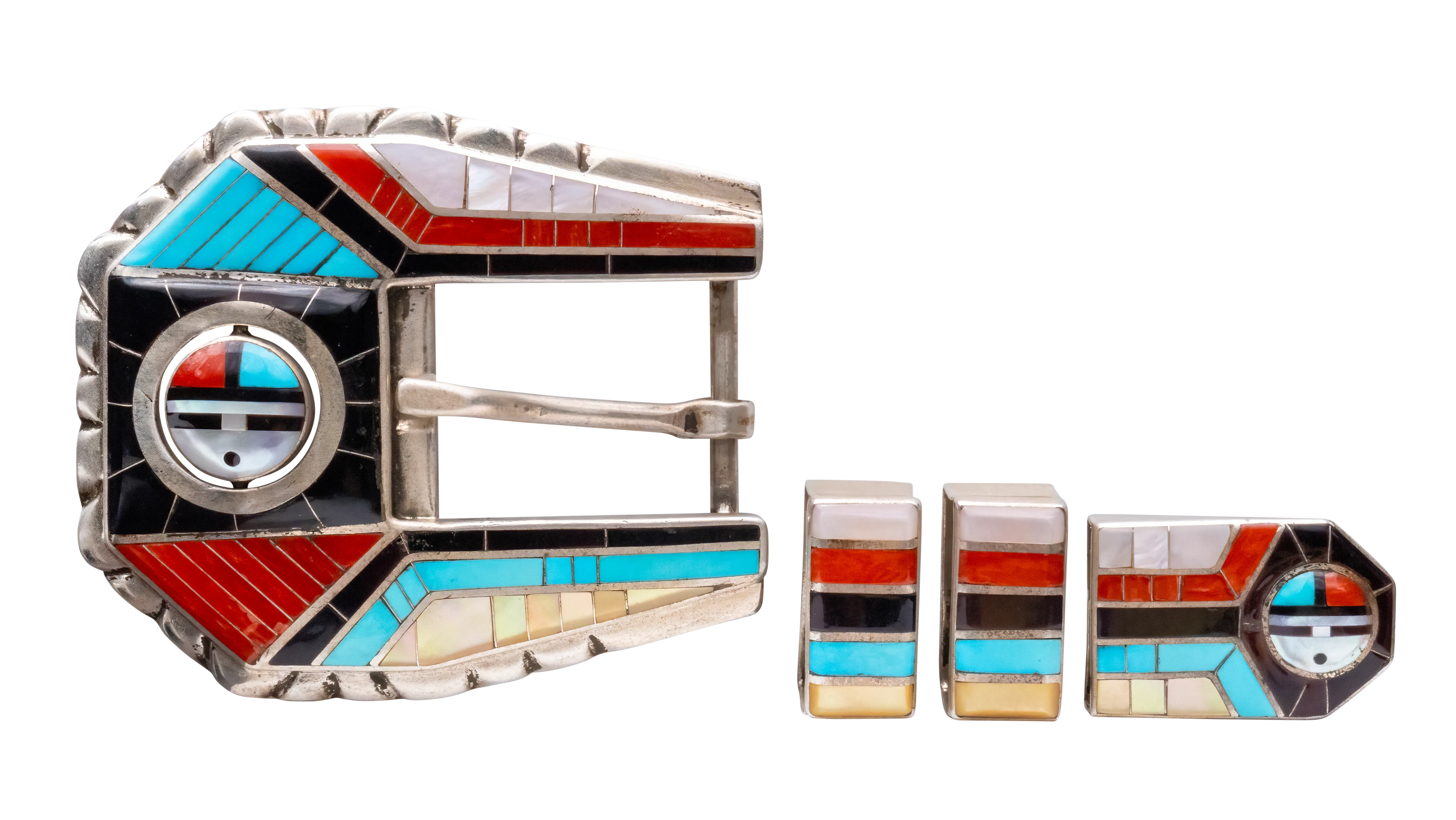 Sleeping Beauty Turquoise, Coral, Jett, & Mother of Pearl Ranger Buckle Set | Don Dewa