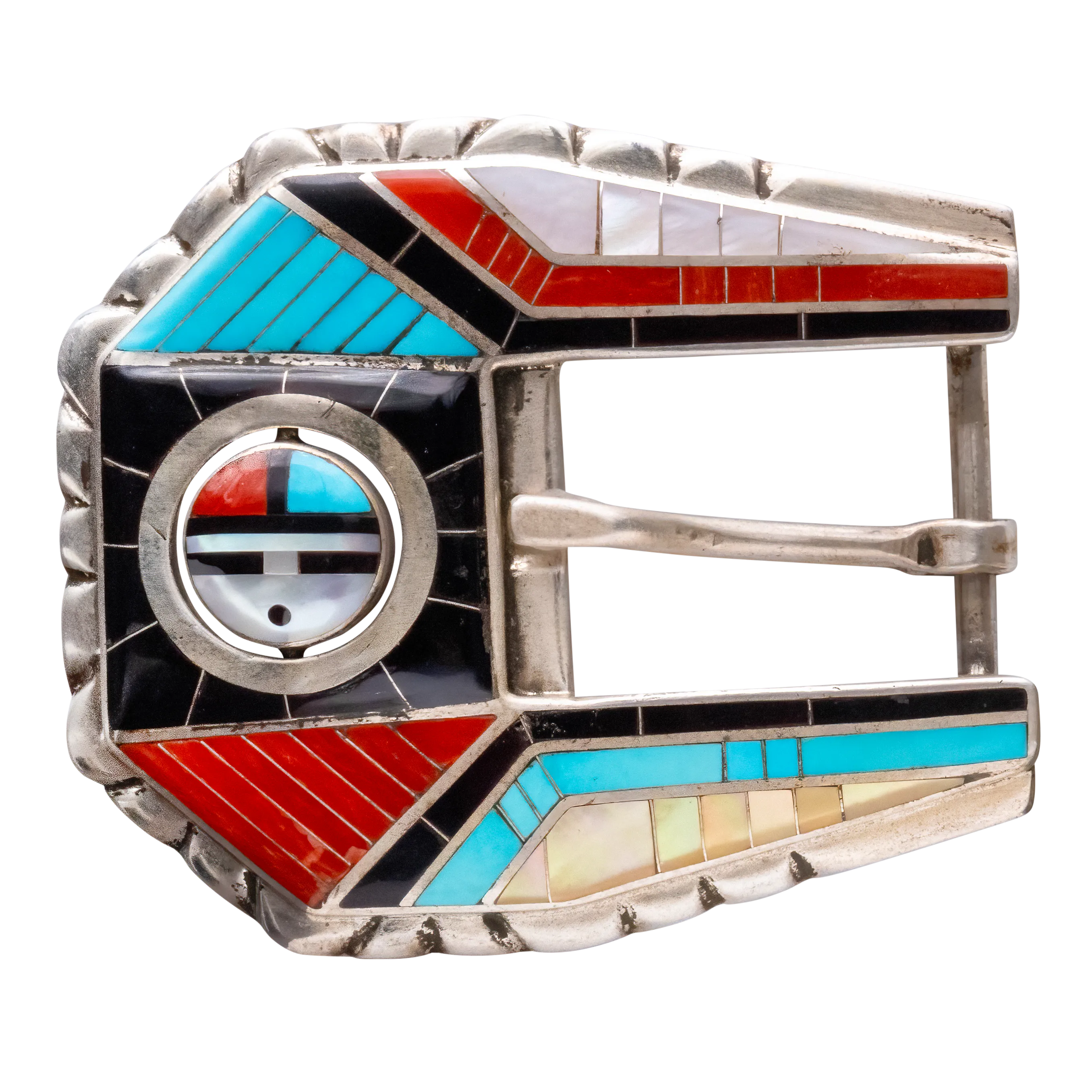 Sleeping Beauty Turquoise, Coral, Jett, & Mother of Pearl Ranger Buckle Set | Don Dewa