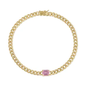 SMALL CUBAN LINK BRACELET WITH PINK SAPPHIRE CENTER