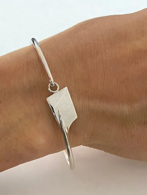 Small Rowing Hatchet Blade Modified Hinge Bracelet Sterling Silver