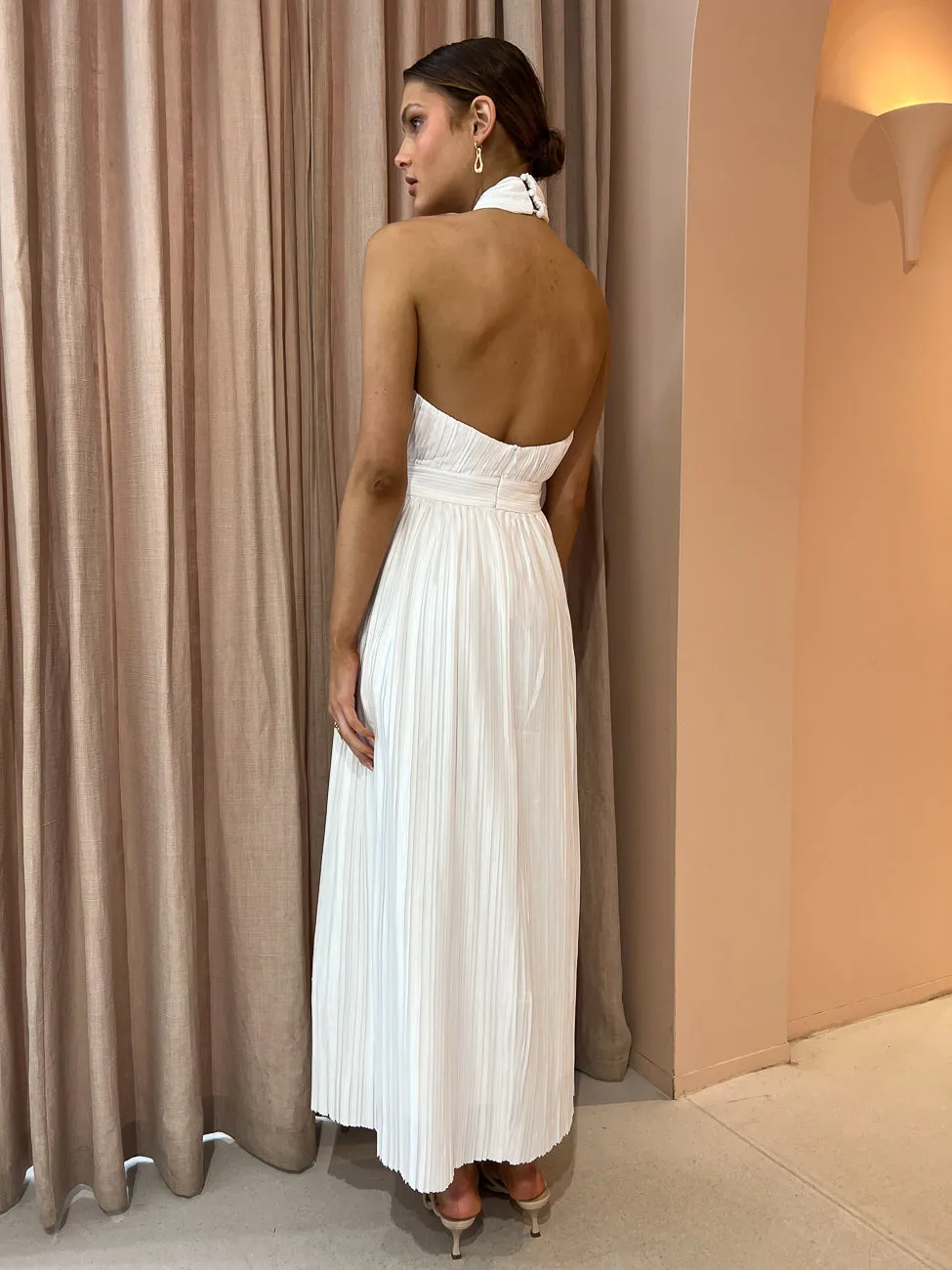 Sonya Sana Pleated Maxi Dress in White