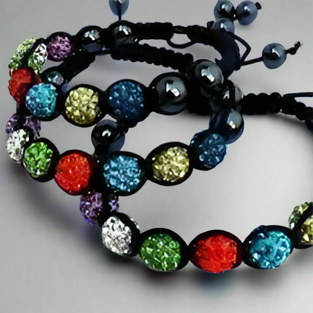 Sparkly Multi-Color Crystals Hand Made Shamballa Bracelet