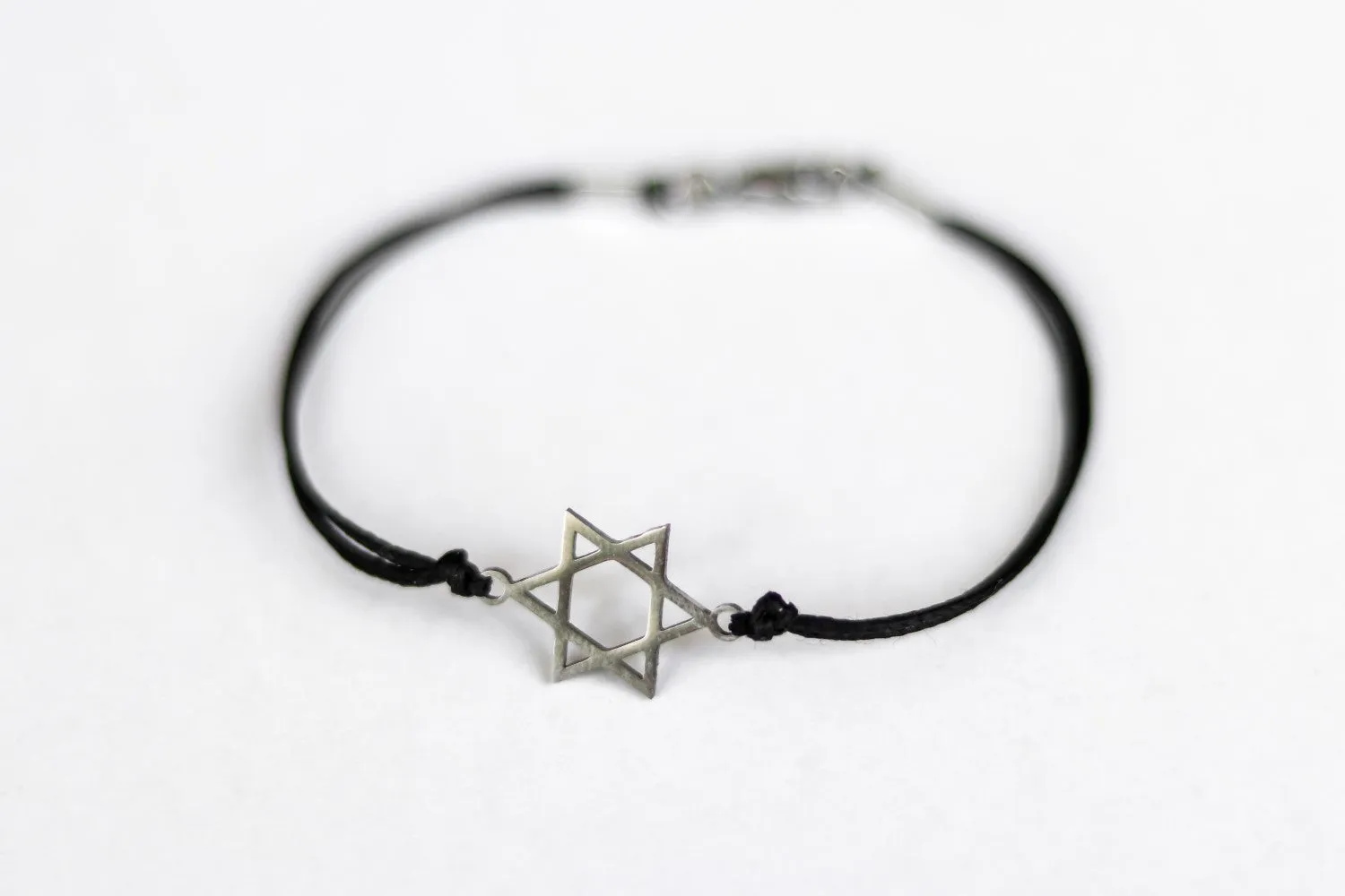 Star of David bracelet, waterproof bracelet, stainless steel silver David shield charm, jewish jewelry, black cord gift for her, custom size