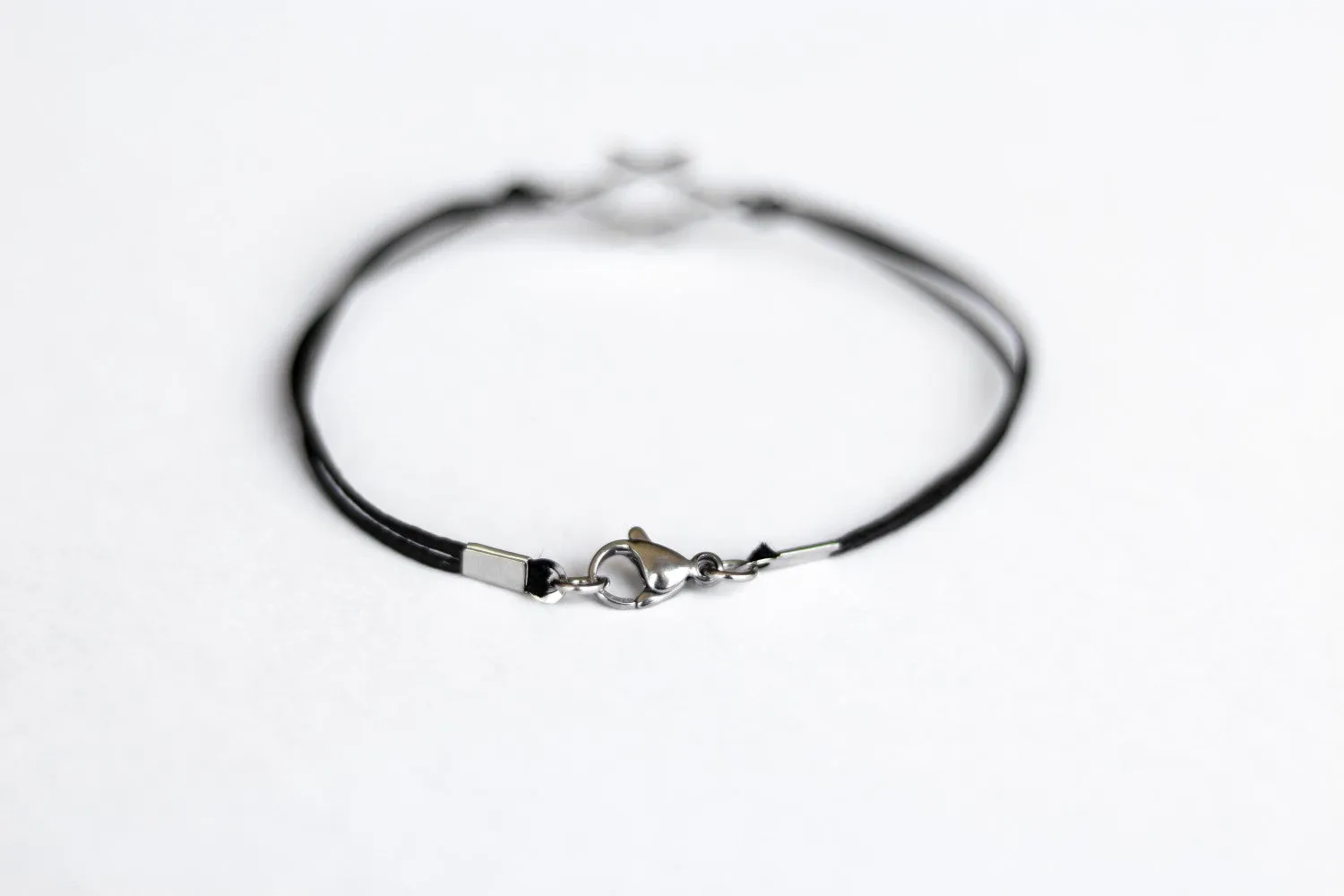 Star of David bracelet, waterproof bracelet, stainless steel silver David shield charm, jewish jewelry, black cord gift for her, custom size