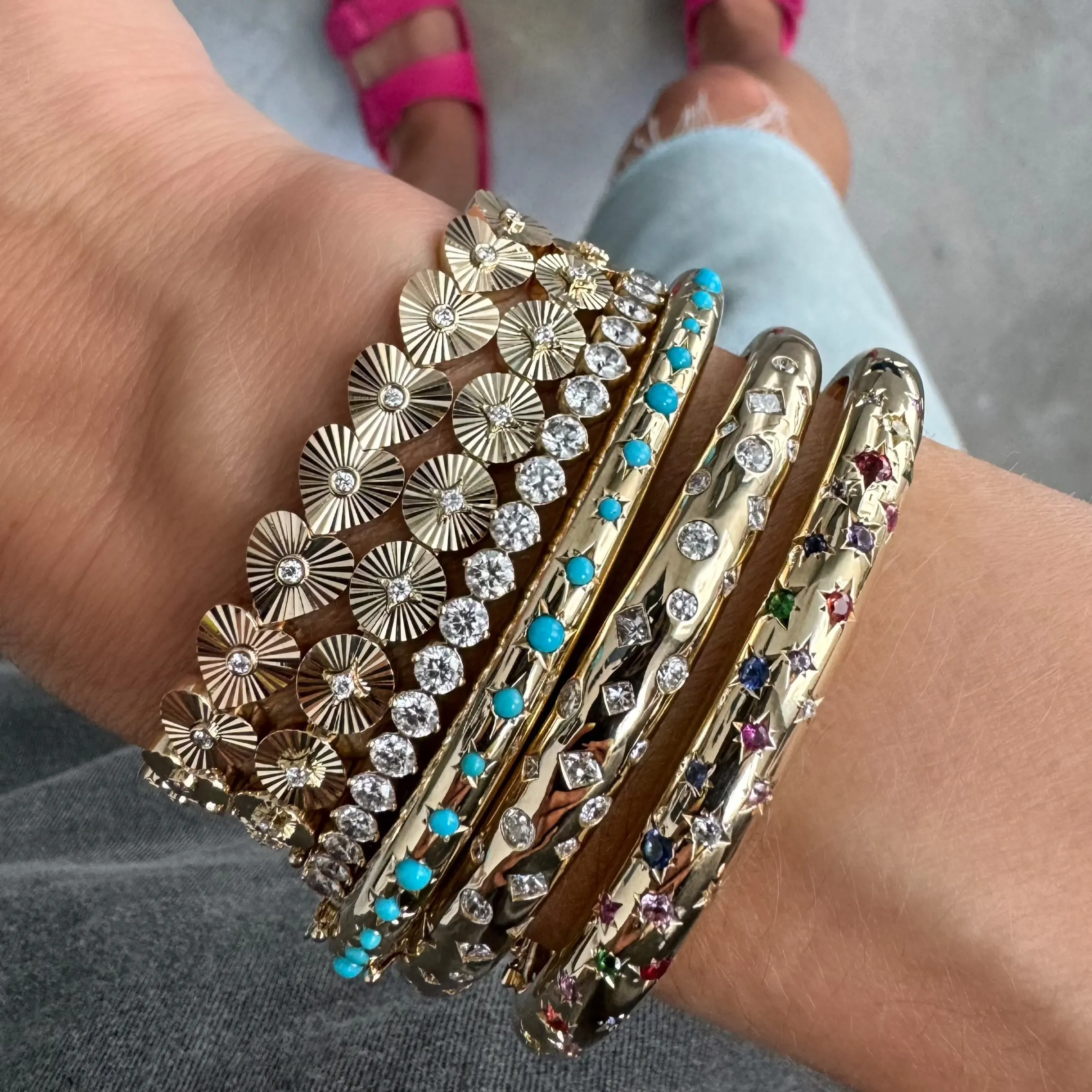 Starburst Gemstone Nomad Bangle Bracelet