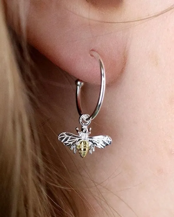 Sterling Silver Bee Hoop Earrings