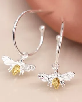 Sterling Silver Bee Hoop Earrings