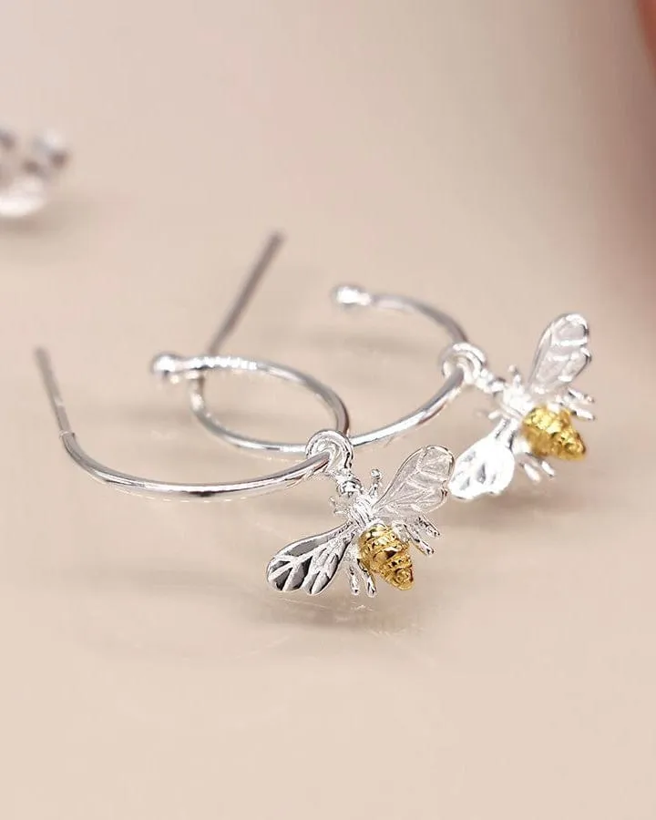 Sterling Silver Bee Hoop Earrings