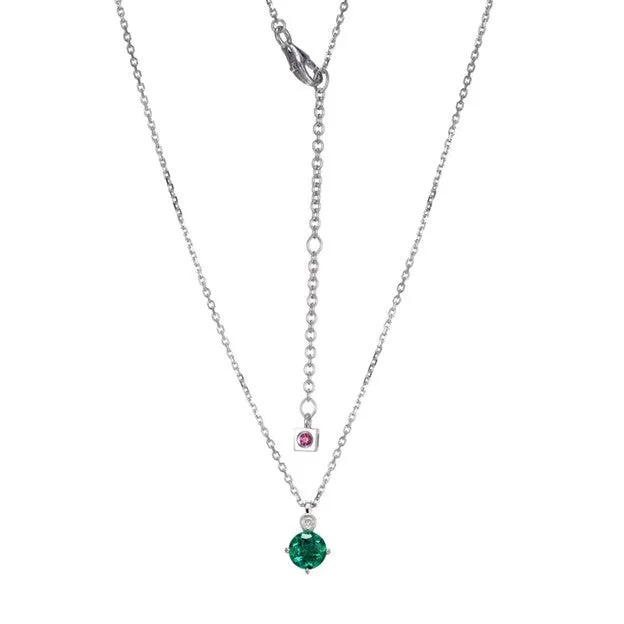Sterling Silver Created Emerald Solitaire Pendant
