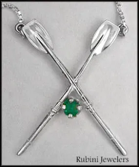 Sterling Silver Crossed Oars with Emerald Necklace