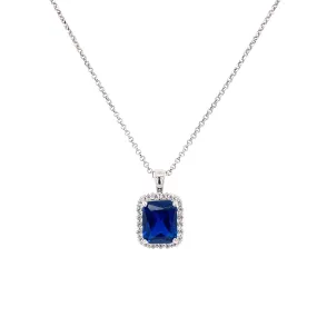Sterling Silver Emerald Cut Sapphire CZ Necklace