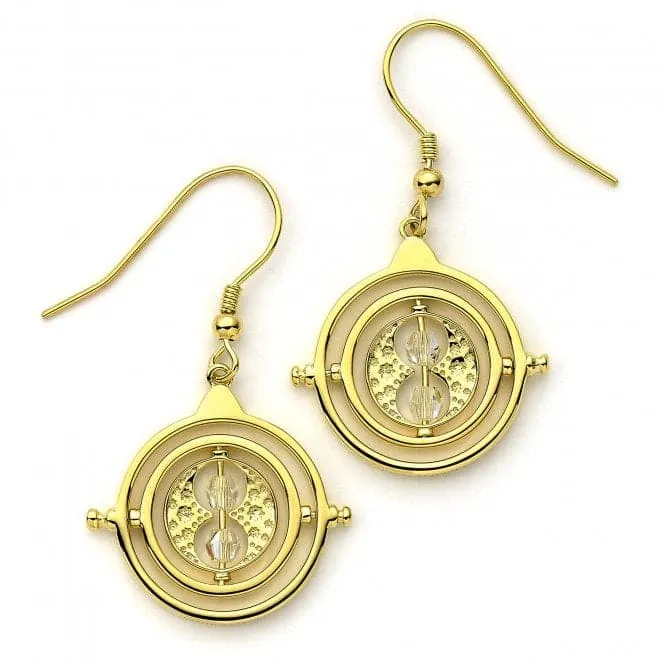 Sterling Silver Gold Plated Time Turner Drop Earrings with Crystal Elements